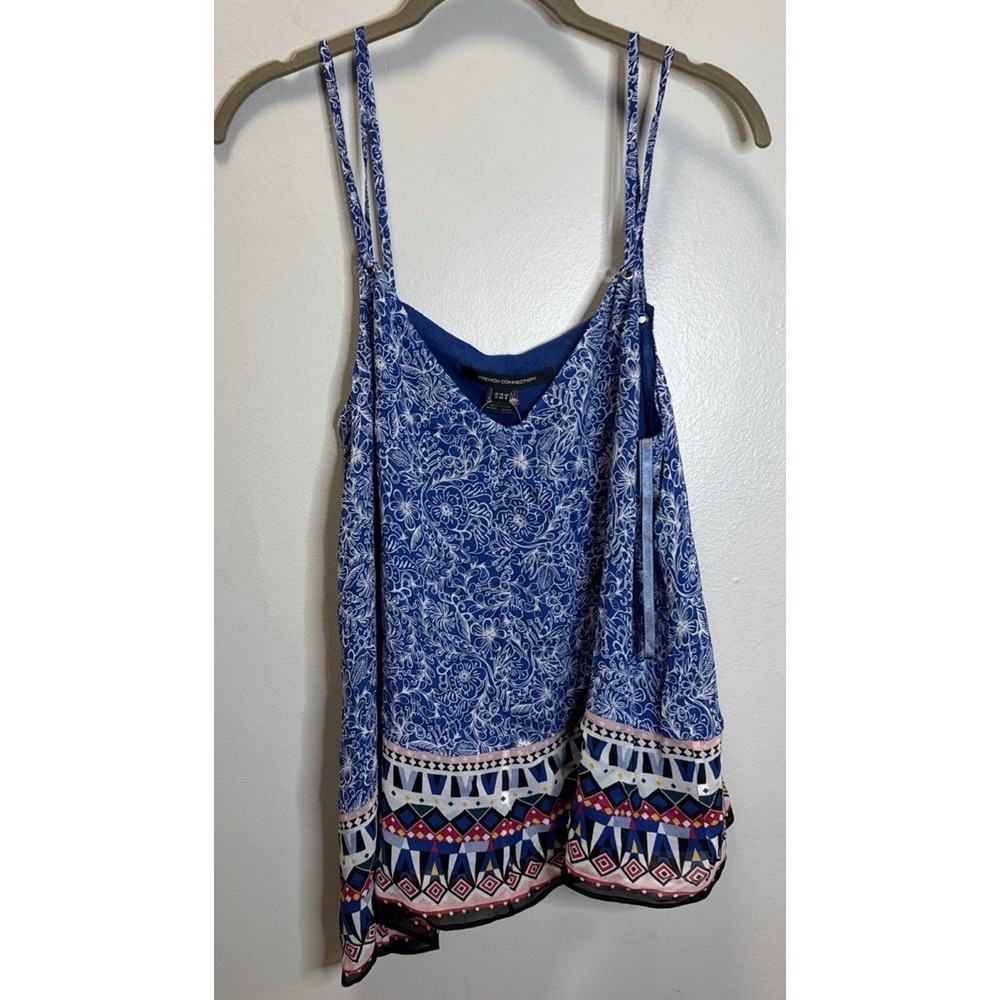 French Connection Tank‎ Top Size 8 Asymmetric Blue Floral Lined Blouse